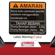 BG3-F1568-00 Yamaha Original Scooter NVX V1 V2 Sticker Amaran Tahap Beban Ruang Barangan