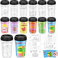 Maxdot 12 Back to School DIY Color Your Own Cups 10 oz Coloring Cups for Kids Color Your Own Plastic