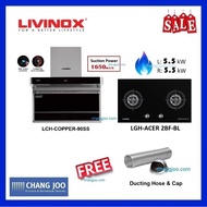 Livinox LCH-COPPER-90SS Hood + LGH-ACER 2BF-BL Gas Hob