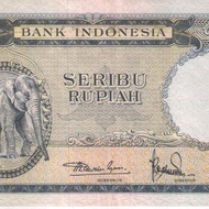Uang Kuno Langka Rp 1000 Seri Hewan Gajah Th. 1957 EF