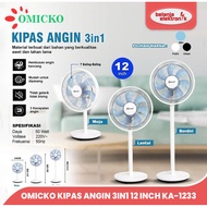 OMICKO KA-1233 STANDING FAN TABLE/ FLOOR STAND FAN 3 IN 1 12 INCH MODERN DESK FAN 7 BLADES