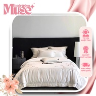 (L41612)Soft, Shiny Embroidered Silk Bedding Set in Gentle, Elegant Colors - MuseBedroom