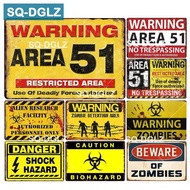 Warning Area 51 Metal Tin Sign WARNING OF ZOMBIES Plaque Paint Wall Decor DANGER Painting Plaques
