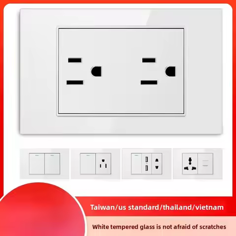 American Taiwan 110V American Standard Type-c White Tempered Glass Switch Socket South American Wall