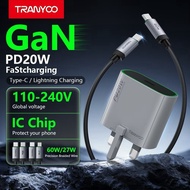 TRANYOO T-UK7 / UK7C 20W PD Fast Charge C To C 60W Cable UK Plug, Fast Charger Adapter - Oppo / Sams