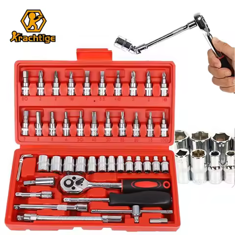 Krachtige 46pcs/set Carbon Steel Combination Set 1/4" Wrench Socket Spanner Screwdriver Household Mo