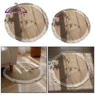 [deevoka] Jute Indoor Area Rug Tassel  Bohemian  Coffee Table Circle Throw Rug Floor Mat