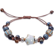 Fairy Grunge Bracelet for Women Grunge Accessories Star Beaded Ceramic Adjustable Spiral Black Rope 