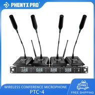 Phenyx Pro PTC-4 Wireless Conference Microphone System 4x50 UHF Frequencies Auto Scan 4 Gooseneck Mi