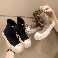 Yessy "FREE BOX" Narsha Sepatu Boots Wanita Sneakers Boots Korea Rajut Hitam Khaki Import High Quali