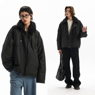 【可拆卸領】Unvesno(UN)老錢風仿狐狸毛領絎縫工藝襉棉棉服外套