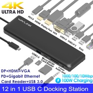 WAVLINK USB C Tripleแล็ปท็อปแท่นวางมือถือUSB C HUB 100วัตต์สำหรับMacBook Pro 2016/2017/2018/2019/2020และWindows USB 3.1 Gen2แล็ปท็อปชนิดC (DPและHDMIและVGA USB 3.0 &amp; 2.0การ์ดความจำเครื่องอ่านการ์ดGigabit Ethernet Audio)