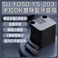 多功能唱K喇叭 YS-203 |便攜式專業卡拉OK|雙麥克風藍牙音箱 （黑色）|K歌|雙人合唱|戶外使用|