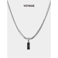 VOYAGE Black Zircon Pendant Clavicle Snake Bone Chain Men's Titanium Steel Necklace Street Wear All-