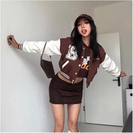 Varsity Cropped Base Ball B for Beyond the Kombinasi Warna Two Tone Jacket  Jaket Baseball Wanita Cr