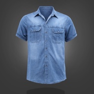 Super Hot Men's Short Sleeve Jean Demin Shirt 2024 Jacket Denim Menswear With Pockets