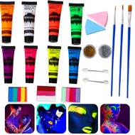 Halloween & Party Neon Face Paint Kit, UV Blacklight Glow Body Paint with Accessories