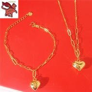 Pure Ang 18k Saudi Gold Pawnable necklace set peach heart-shaped three-dimensional necklace women's simple fashion jewelry