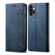 Samsung Galaxy A32 4G Case RUILEAN Retro Denim Leather Flip Wallet Stand Casing Cover for Samsung Ga