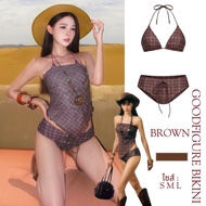 GOODFIGURE BIKINI Swimsuit Plaid Pattern Brown Cool Foreigner Wear To The Beach Available In Sizes S