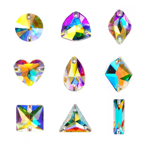PUBRILEX Value Packing Crystal AB Sew on Rhinestones Flatback Sewing Stones with Chamfers for Garmen