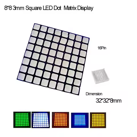 2PCS Full Color 3.0 Square LED 8*8 Dot LED Matrix Common Anode,16Pin, R,G,B,Y,O,W Avalible,Fast Deli