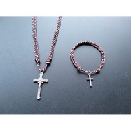 KG45 CATHOLIC CROSS NECKLACE + BRACELET PACKAGE TRIDATU ROPE 2MM