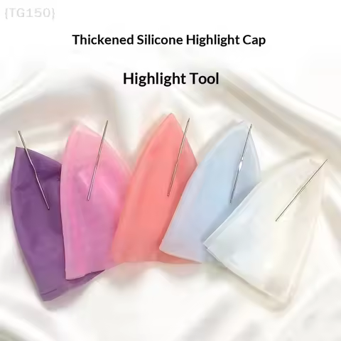 1 Set Highlight Dyeing Frosting Dyeing Hats Barber Hair Silicone Hair Coloring Cap Hook Needle Pink
