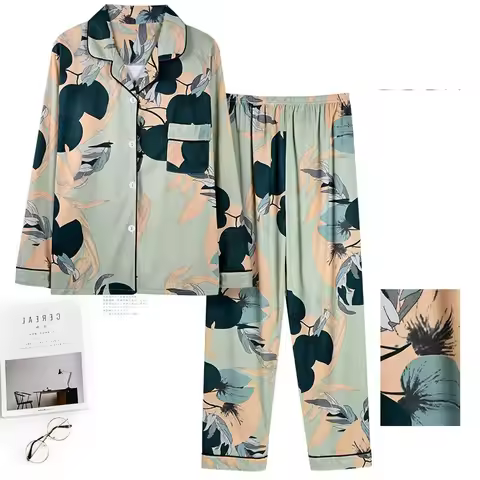 Big Size Sleepwear Autumn and Winter Women Cotton Pajamas Set Long Sleeves Long Trousers Homewear Gi