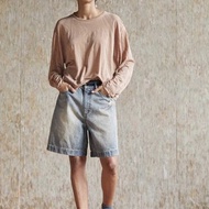 復古文青 純棉短褲 水洗直筒褲 休閒牛仔褲