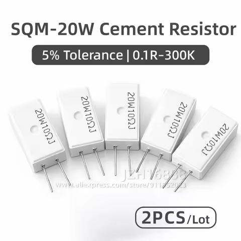2PCS 20W SQM Cement Resistor 4R 4.5R 4.7R 5R 5.1R 6.8R 8R 10R 15R 20R 200R 2.2K 2.5K 2.7K 3K 3.3K 20