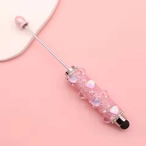 1pc Bling Bling Heart Diamond Beadable Pen 2-in-1 Capacitive Touch Ballpoint Pen DIY Beadable Writin