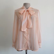 復古橘白圓點領結雪紡輕紗女襯衫 XS