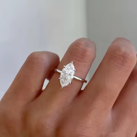 GRA 2CT Real Marquise Moissanite Diamond Wedding Engagement Rings for Women 925 Sterling Silver Luxu