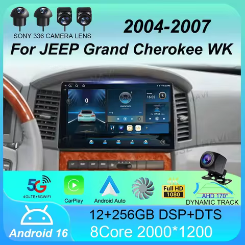 Carplay Auto Android 16 For JEEP Grand Cherokee WK 2004 2005 2006 2007 Multimedia Car Radio Navigati