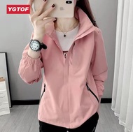 YGTOF เสื้อกันลมกันน้ำเสื้อแจ็คเก็ตไต่เขาเดินป่าเดินป่าตั้งแคมป์มีฮู้ดสำหรับผู้หญิงแห้งเร็วจ็อกเกอร์