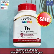 60% Sale!!!EXP:08/2025 วิตามินดีสาม Vitamin D3 50 mcg (2000 IU) 250 Rapid Release Softgels - 21st Ce