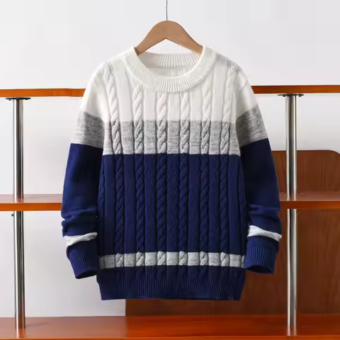 Boys' college style Fried Dough Twists color blocking striped sweater knitted pullover suitable for 
