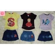 Girl Set/Girl T-shirt +Jean Skirt _Kid Clothing Set/Budak Perempuan_Girl Set_Minnie / Girl / Fish