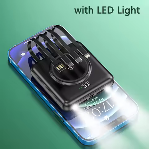 Portable Qi Wireless Charger Power Bank 10000 mAh 20000mAh Built in Cable Mini Poverbank for iPhone 