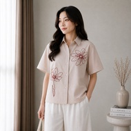 JOUETA | Daisy Blouse | Stripe Flower Embroidery Blouse