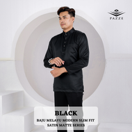 Pazze Baju Melayu Satin Matte Modern Slim Fit - Dark Purple Emerald Green Smokey Grey Navy Blue Blac