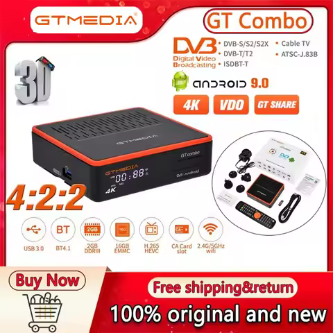GTMEDIA GT Combo DVB-S2X-T2/C ISDBT ATSC-C(J.83B) Combo Decoder 4K Satellite TV Receiver Android 9.0
