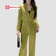 TOPCOAT ชุดสูทผู้หญิงเสื้อพร้อมกางเกงขากระบอกใหญ่ สูทซับในทั้งตัว เนื้อผ้าใส่สบาย กระดุม 6 เม็ด (1 ช