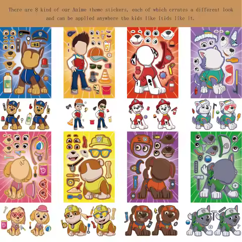 PAW Patrol Stickers Birthday Decoration PAW Patrol DIY Puzzle Make A Face Sticker PAW Patrol DIY Gif