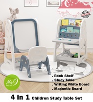 SG Stock - 4 In 1 Toddles Study Table Set Space Saver Fold-able Table Writing Board White Board Magnetic Board Book Shelf Folding Table Study Chair Set Storage Box Adjustable White Board Table Chair