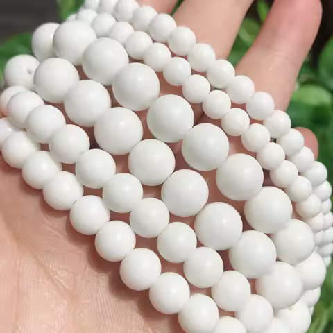Natural Stone Beads Tridacna Stone White Round Beads For Jewelry Making 15.5" Pick Size 4/6/8/10/12 