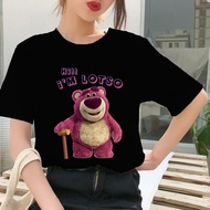READY STOCK S-5XL American Retro Strawberry Bear Lotso Tshirt Fashion Round Neck Women Tshirt Cotton