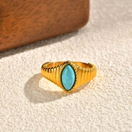 Kemstone Stainless Steel Cat Eye Ring – Marquise Cut Gold-Plated for Women