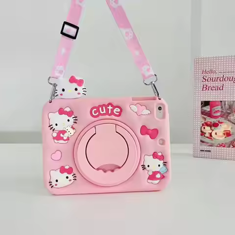 3D Cartoon Bow Kitty Bracket Tablet Case For IPad A16 Air 2 3 4 5 6 10.9 Mini 6 7 Pro 11 9 8 7th Gen